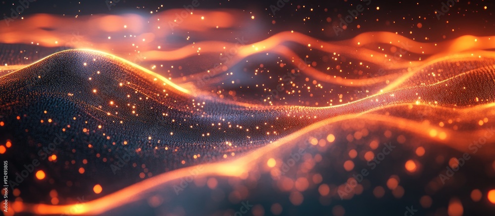 Poster dynamic particles and lines creating a digital wave abstract futuristic background representing big 