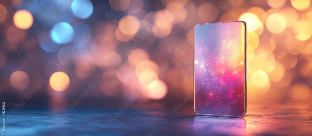 Poster illuminated esim hologram on a blurred backdrop with mockup space concept of embedded sim and mobile