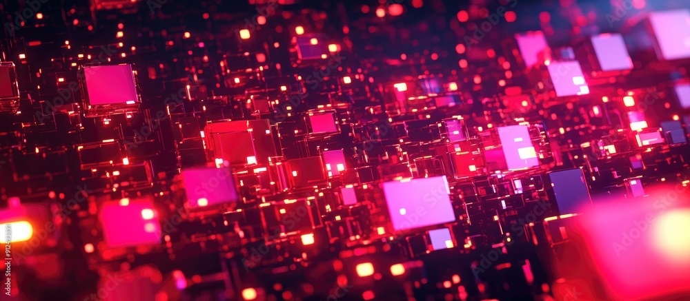 Aufkleber vibrant red mosaic background in abstract technology design multi colored led squares with pink hues