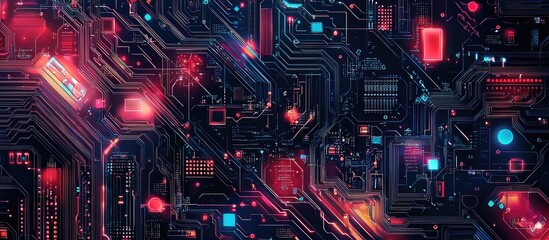 Obraz premium Futuristic abstract circuit board illustration featuring diverse technological elements ideal for digital technology background designs