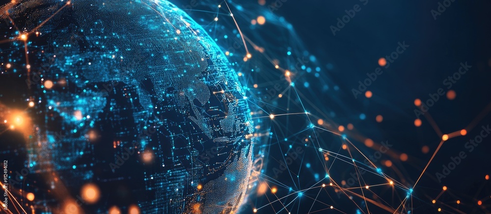 Poster digital network technology concept for global business featuring 3d communication internet connectiv