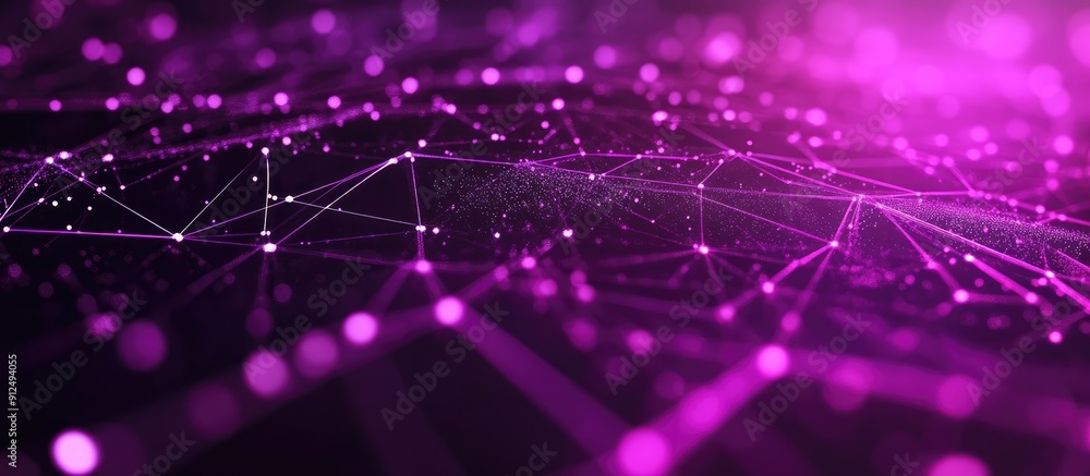 Poster visual representation of data analysis on a grid network with a vibrant purple backdrop technology a