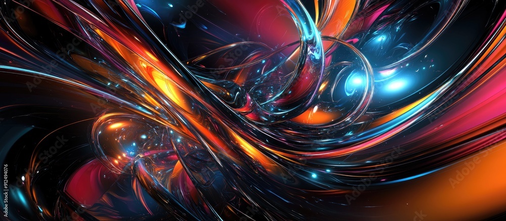 Poster multicolored 3d fractal illustration abstract technology rendering with dynamic light background non