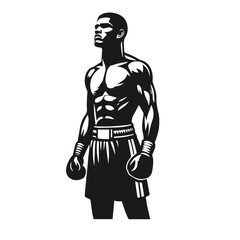 Clean black and white vector silhouette of a boxer isolated on white background