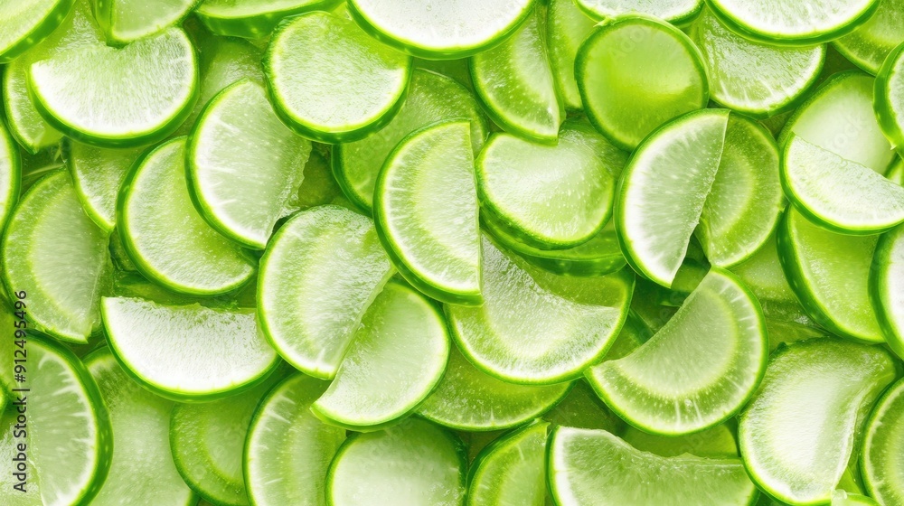 Poster freshly sliced lime segments arranged neatly on a tabletop
