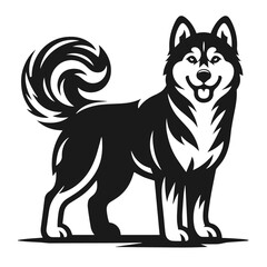 Clean black and white vector silhouette of a husky isolated on white background