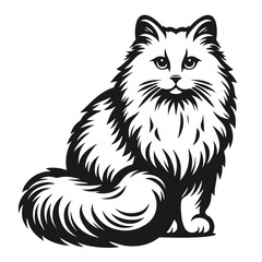 Clean black and white vector silhouette of a cat isolated on white background