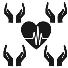 Clean black and white vector silhouette of care hands set   isolated on white background