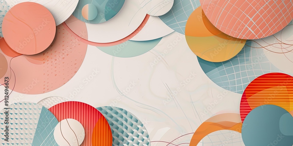 Poster Abstract art with overlapping circles and patterns.