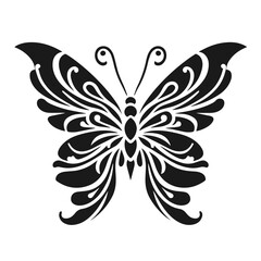 Clean black and white vector silhouette of a butterfly isolated on white background