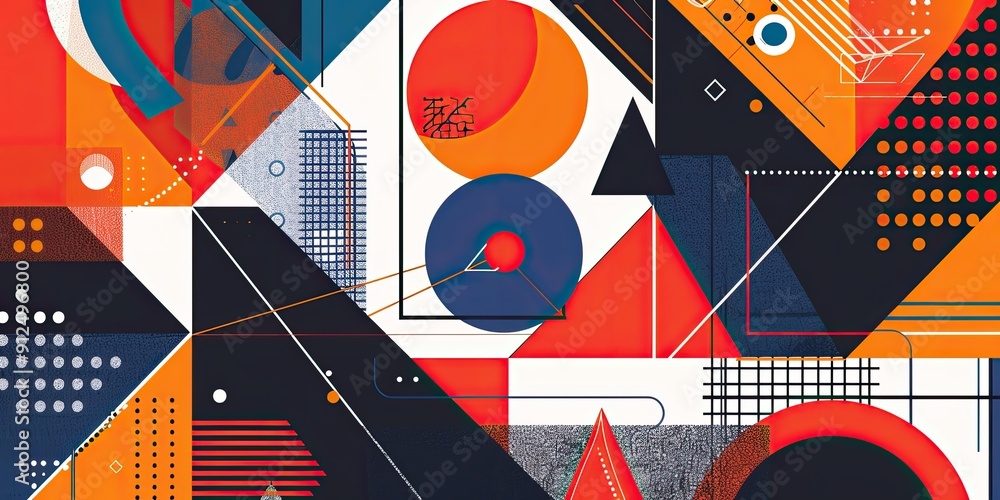 Poster abstract geometric pattern with orange and red.