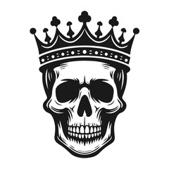 Fototapeta premium Clean black and white vector silhouette of a skull in crown isolated on white background