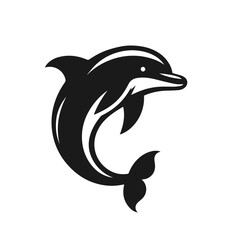 Clean black and white vector silhouette of a dolphin isolated on white background