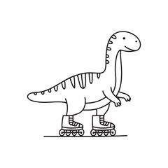 Naklejka premium Simple drawing of dinosaur wear roller blade in foot