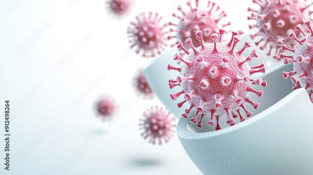Poster exploring the complex structure of viral particles in a laboratory setting