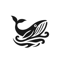 Clean black and white vector silhouette of a whale isolated on white background