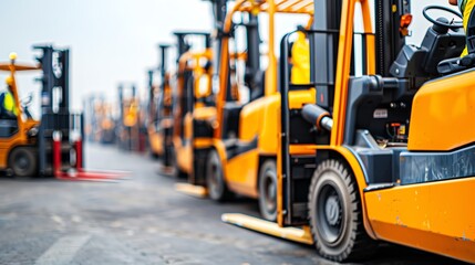 Forklift transporting construction tools at a job site, building equipment Versatile and strong, reliable and effective, site logistics