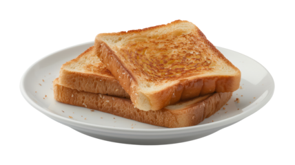 Bread toasts on a plate isolated on transparent background