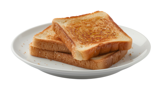 Bread toasts on a plate isolated on transparent background