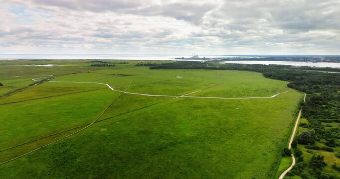 Aerial drone view of Naturcenter Amager in Kastrup, Denmark