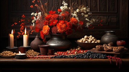 Altar with offerings still life  