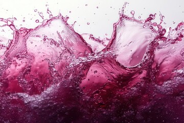 elegant wine splash frozen in time ruby liquid arcing gracefully from crystal glass crisp white background emphasizes rich color and intricate droplet formation