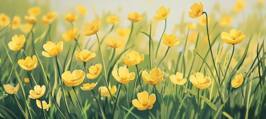 Painting:Yellow: Sunshine A bright field filled with spring buttercups in bloom.