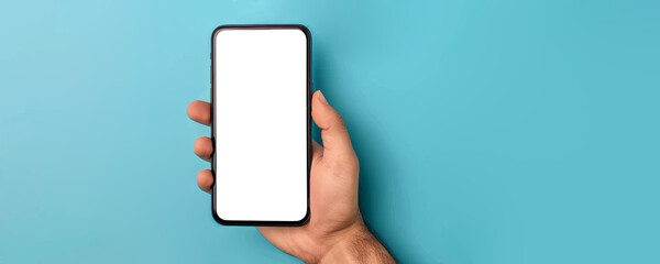 Blank Screen Smartphone Mock-up with Man's Hand - Clean Copyspace for Custom Design or Text | Detailed Close-up for Creative Projects