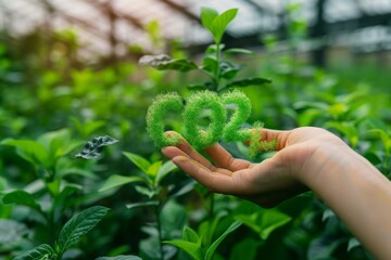 CO2  made from greenery in a hand