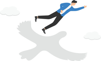 a man with spread arms flies and underneath is the shadow of a flying bird, like a bird
