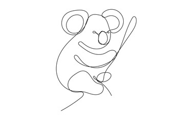 Line Art Koala Bear Abstract Portrait. Lineart Isolated On White Background. One Editable Continuous Line Drawing Animal. Simple Modern Outline Portrait Sketch	
