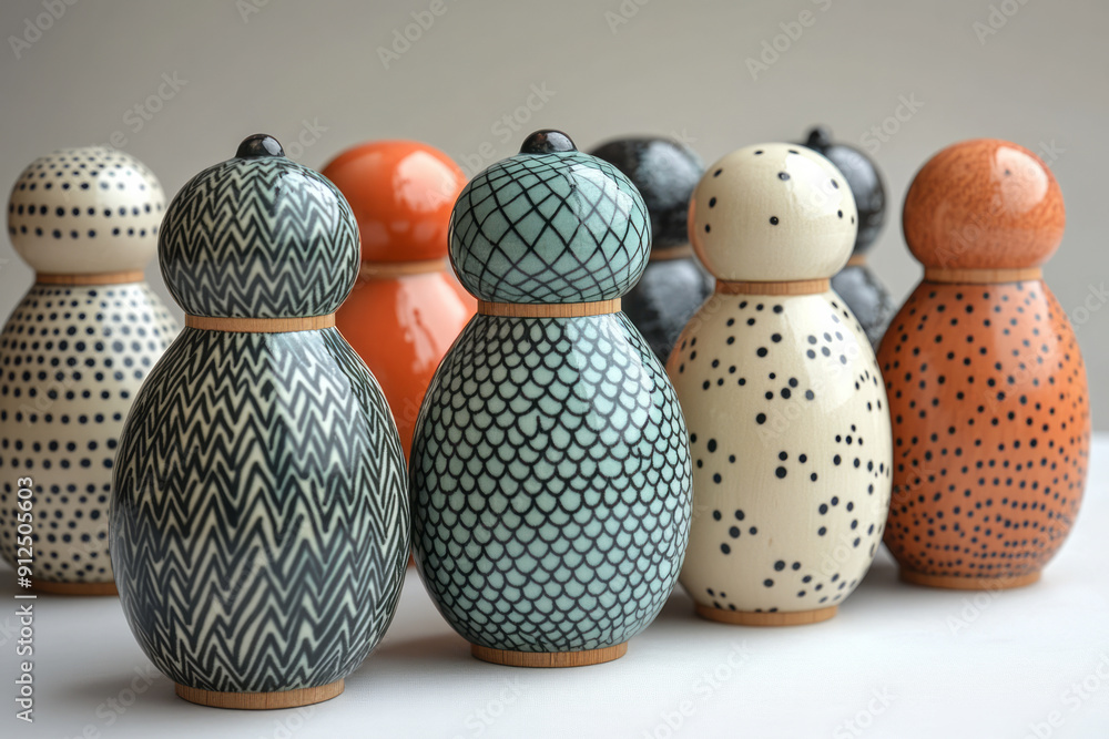 Aufkleber minimalist design of matryoshka dolls with simple, geometric patterns and a muted color scheme,
