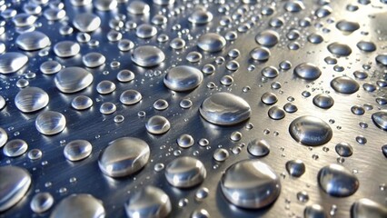 Close-up of Water Droplets on a Metallic Surface
