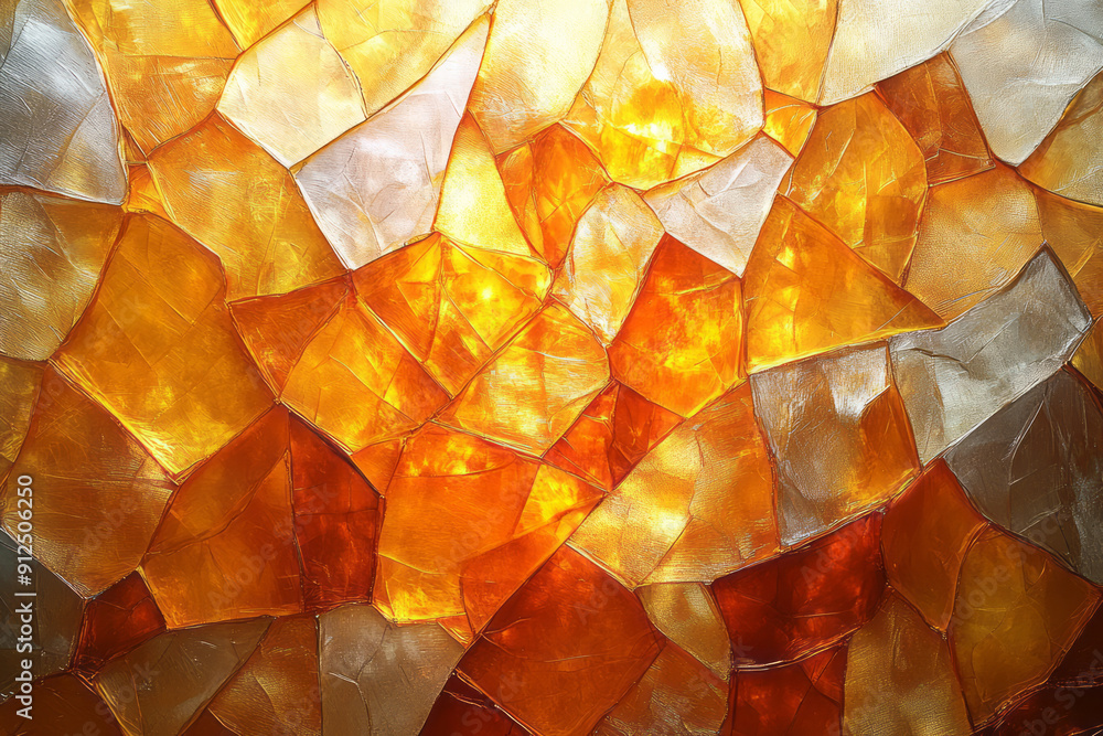 Poster abstract hexagonal grid with colorful light reflections,