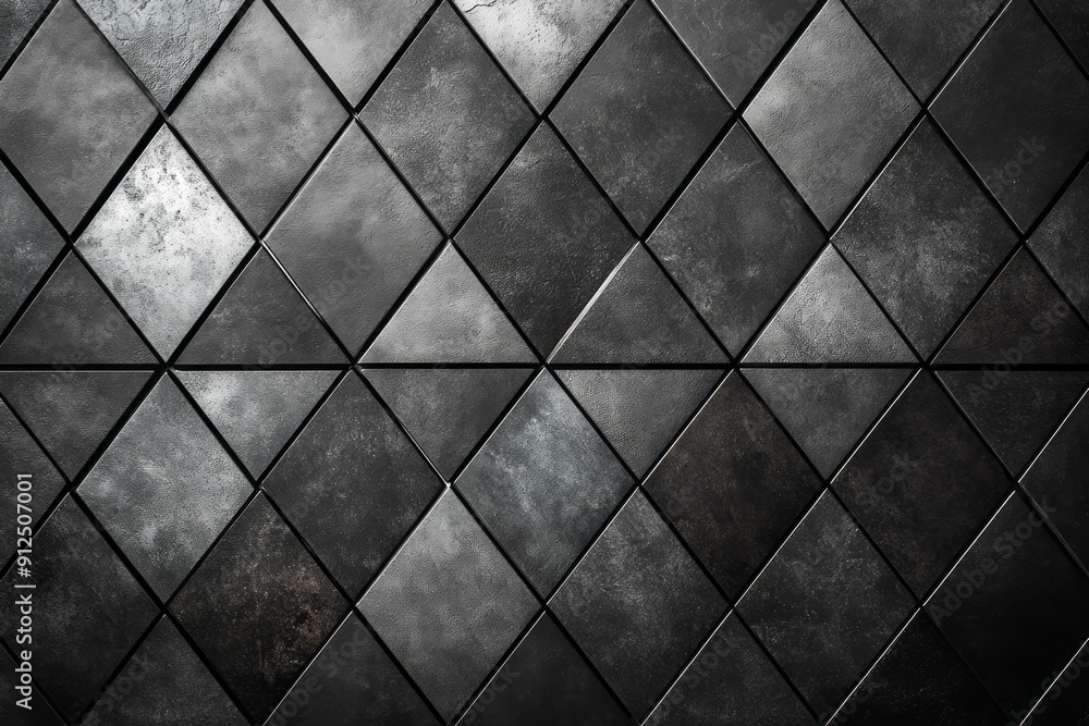 Poster minimalist design of a geometric pattern with triangular tiles in monochromatic tones,