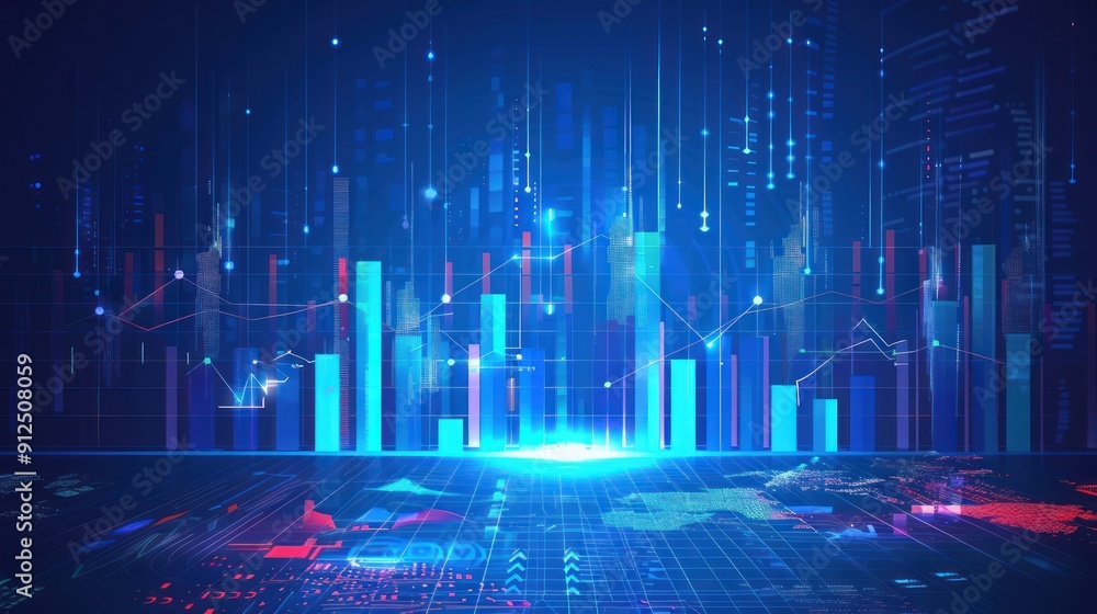 Poster digital cityscape: abstract representation of data and progress