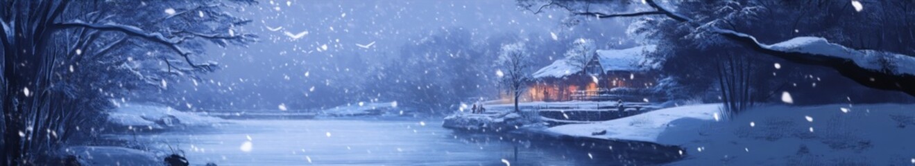 Fototapeta premium Winter Idyll - A High-Fidelity Hand-drawn Vision of Nature's Tranquility in a Snowy Wonderland, Embracing the Season's Joy with Clarity and Tender Warmth,Abstract concepts, game concept art