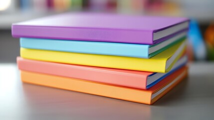 Fototapeta premium A vibrant stack of colorful notebooks, perfect for studying, journaling, or creative projects. Brighten your workspace with these books.
