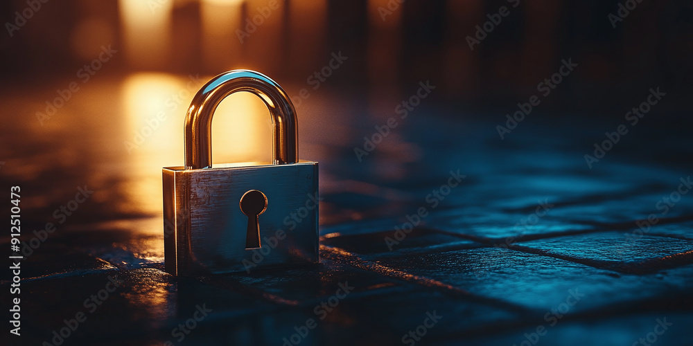 Poster the cyber security lock symbolizes the protection of digital assets and information from unauthorize