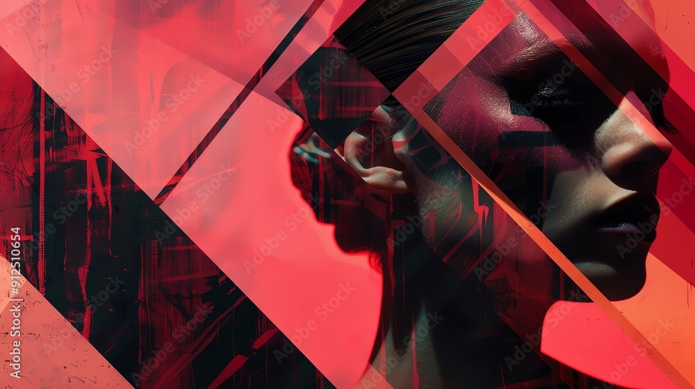 Poster abstract portrait art featuring bold colors and geometric patterns, blending emotion with modern art