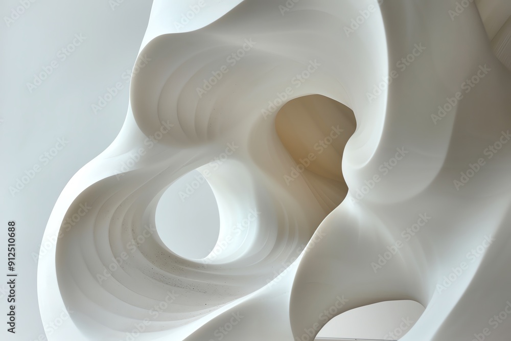 Poster abstract white sculpture highlighting intricate curves and flowing shapes, creating a sense of elega