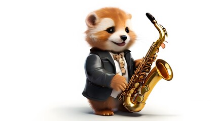 A cute animal playing saxophone. Generative ai.