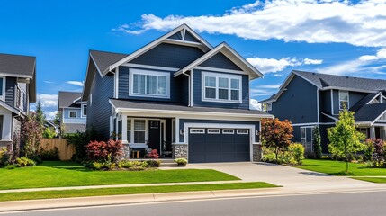 Beautiful modern house with a landscaped yard, perfect for families seeking comfort and style in a suburban neighborhood.