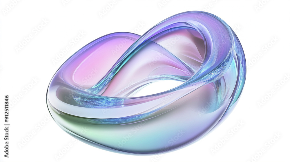 Poster 3d rendering of an abstract futuristic shape resembling a clear contact lens, featuring an iridescen