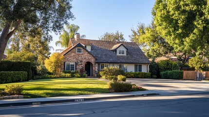Charming residential home surrounded by lush greenery, displaying beautiful architecture in a serene neighborhood setting.