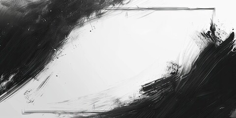 Obraz premium Black paint strokes frame a white background.