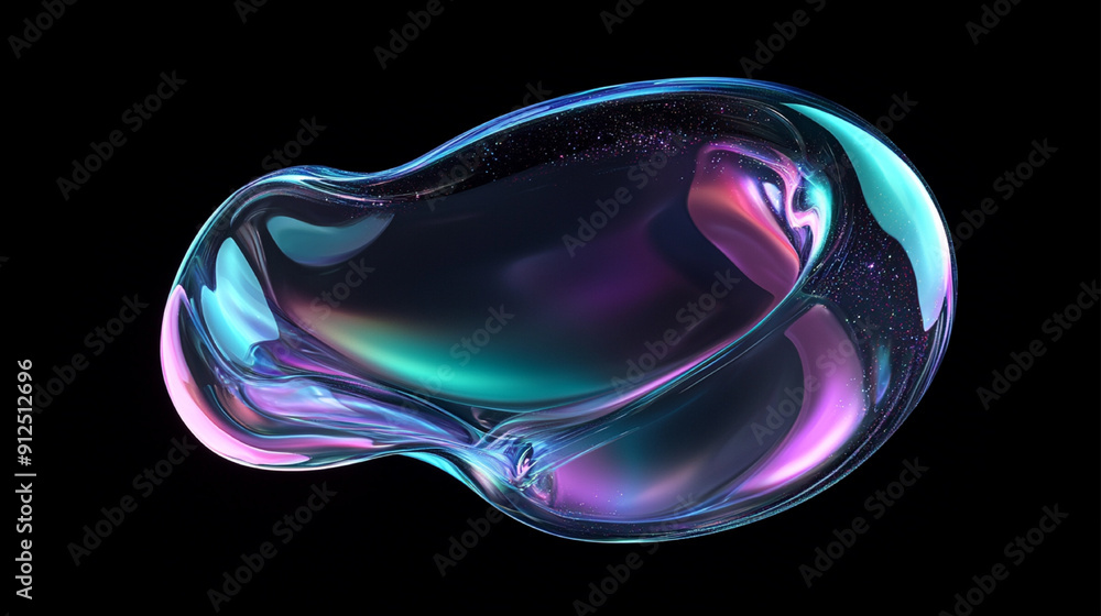 Poster 3d rendering of an abstract futuristic shape resembling a clear contact lens with an iridescent glas