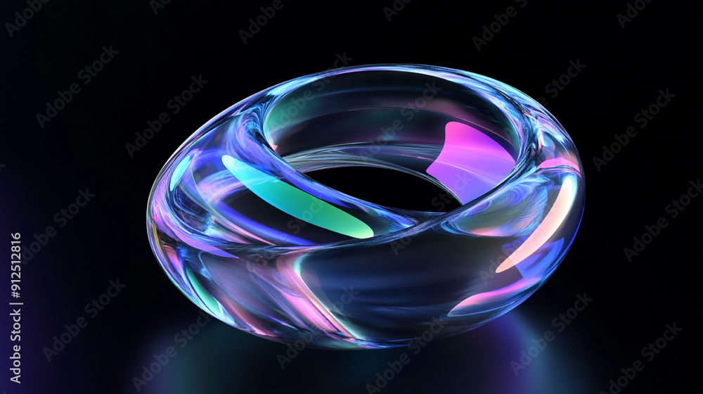 Poster 3d rendering of an abstract futuristic shape resembling a clear contact lens with an iridescent glas