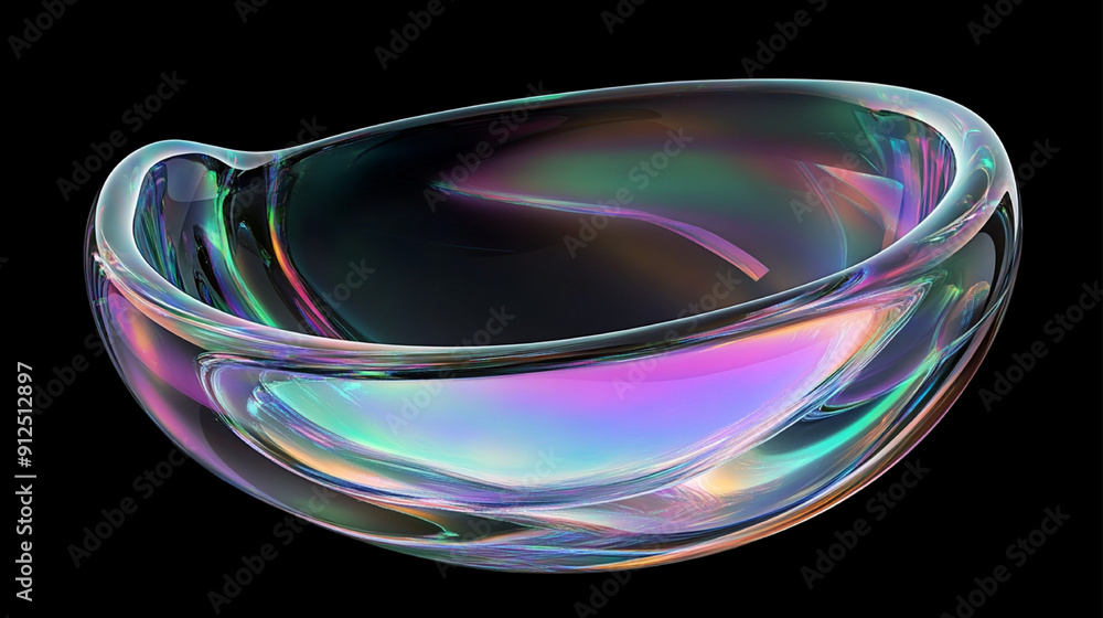 Poster 3d rendering of an abstract futuristic shape resembling a clear contact lens with an iridescent glas