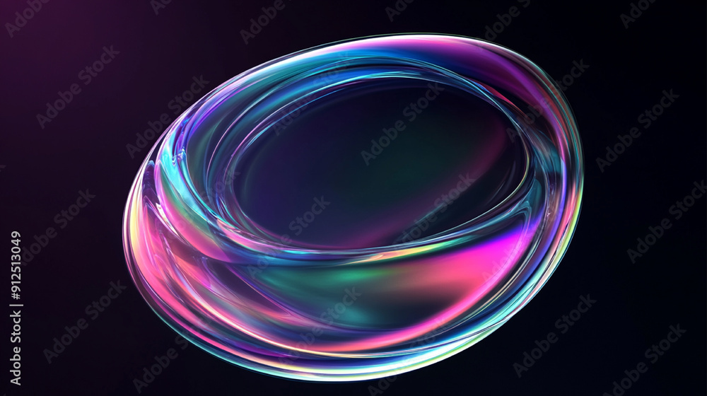 Poster 3d rendering of an abstract futuristic shape resembling a clear contact lens with an iridescent glas